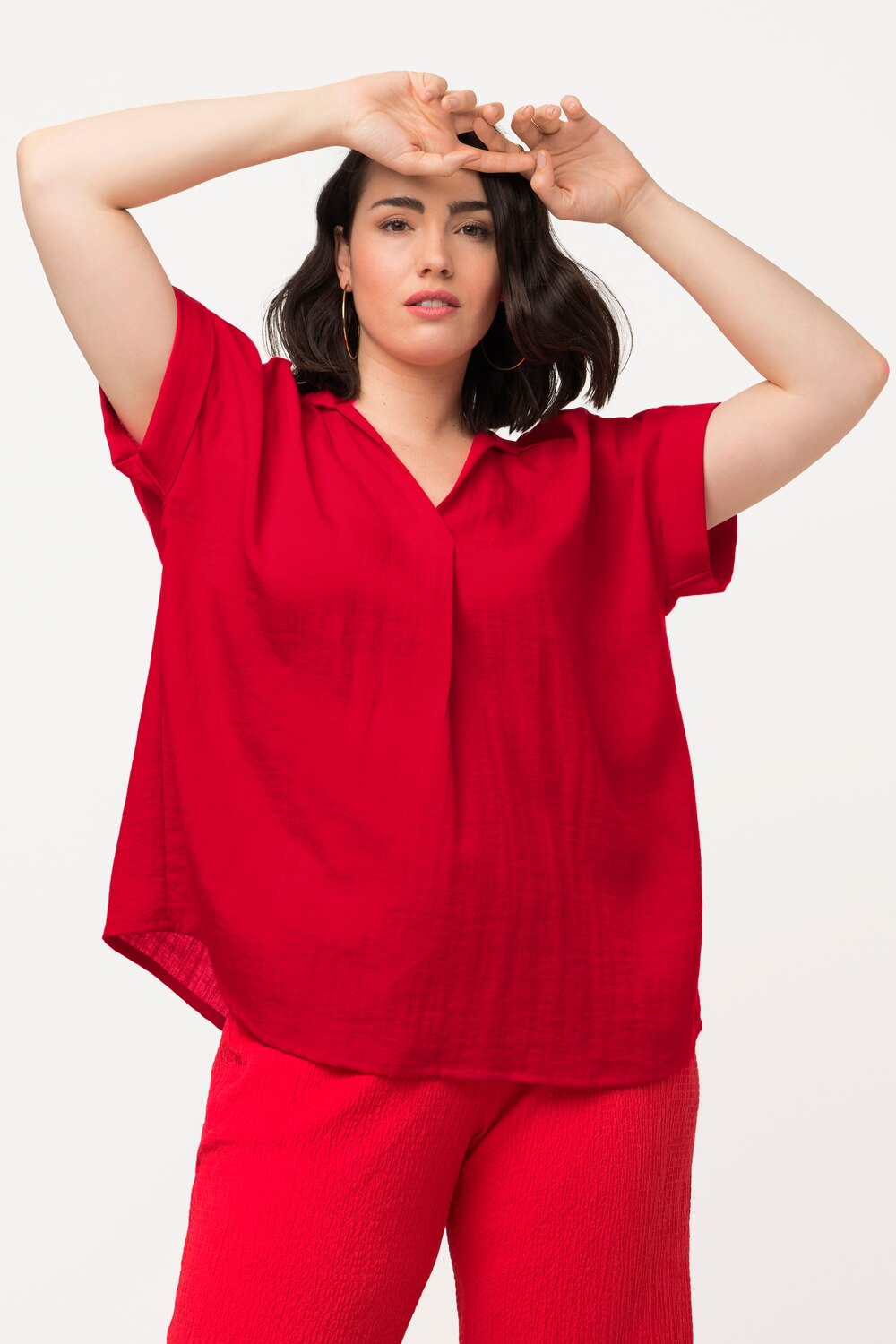 Grote Maten blouse, Dames, rood, Maat: 50/52, Viscose/Synthetische vezels, Ulla Popken