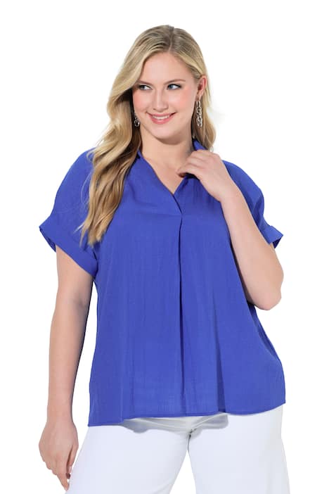 Halenka, záda s knoflíky, oversize, ozdobné sklady, krátké rukávy