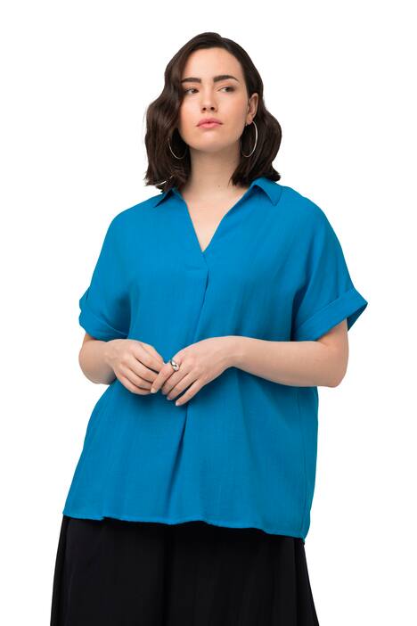 Halenka, záda s knoflíky, oversize, ozdobné sklady, krátké rukávy