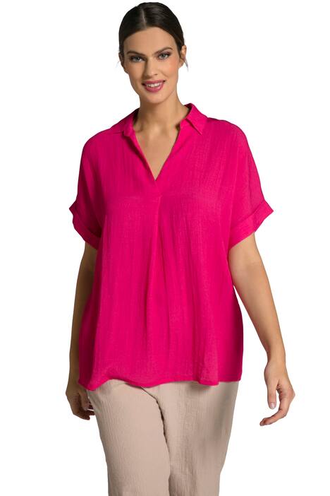 Halenka, záda s knoflíky, oversize, ozdobné sklady, krátké rukávy