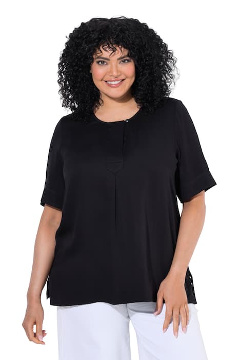 Halenka, prošívaná vsadka, A střih, kulatý výstřih, krátké rukávy