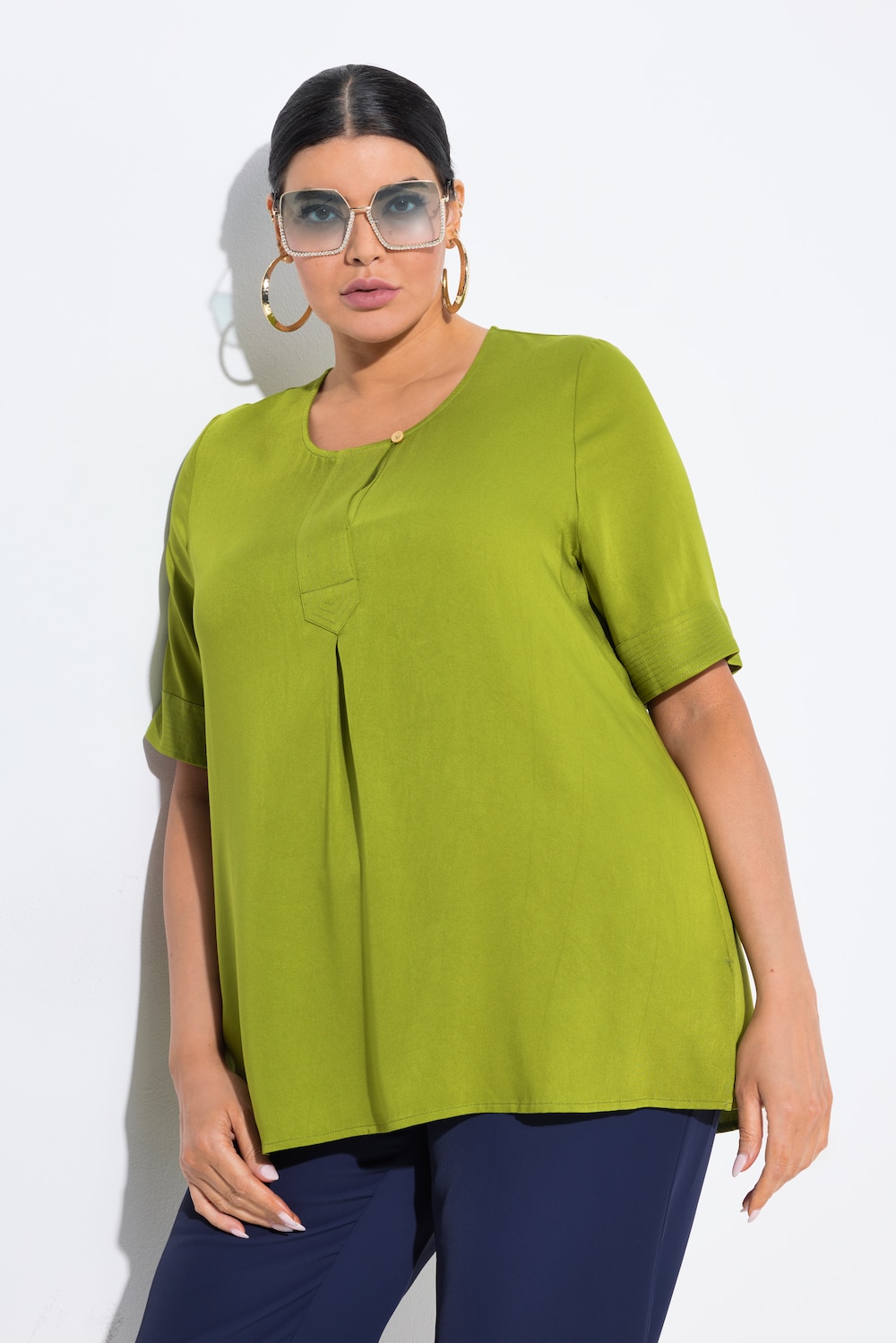 Shirtbluse, Steppeinsatz, A-Linie, Halbarm