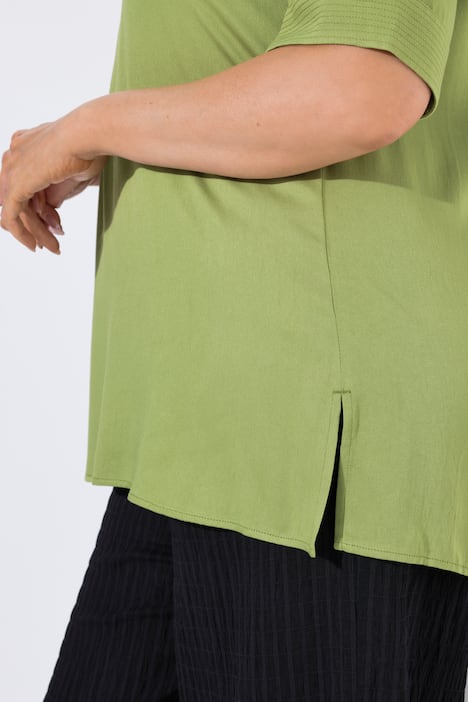 Overhemdblouse, doorgestikte inzet, A-lijn, ronde hals, halve mouwen