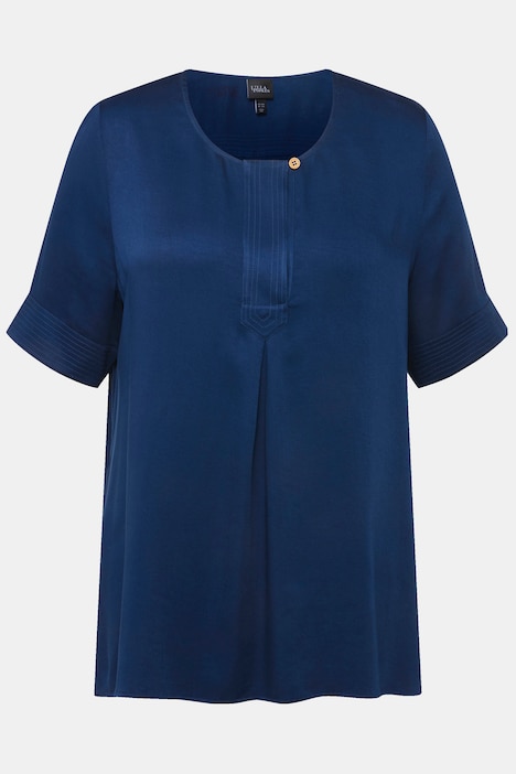 Quilted Placket Round Neck Short Sleeve Blouse | Tunics | Blouses