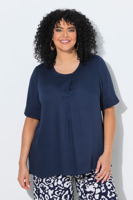 Halenka, prošívaná vsadka, A střih, kulatý výstřih, krátké rukávy