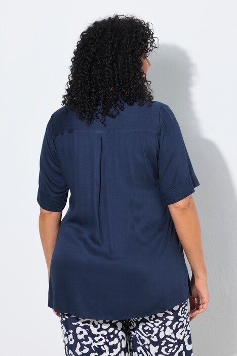 Halenka, prošívaná vsadka, A střih, kulatý výstřih, krátké rukávy