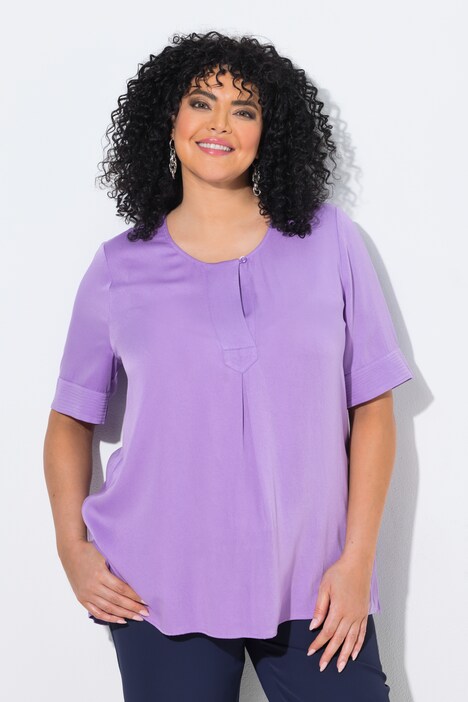 Halenka, prošívaná vsadka, A střih, kulatý výstřih, krátké rukávy