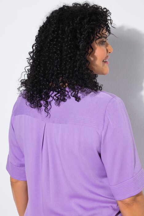 Halenka, prošívaná vsadka, A střih, kulatý výstřih, krátké rukávy