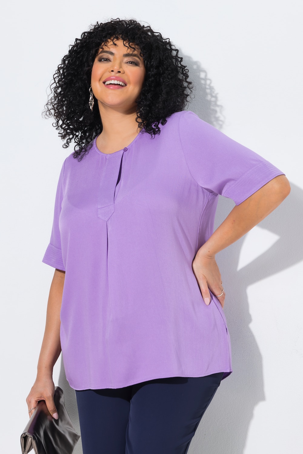 Shirtbluse, Steppeinsatz, A-Linie, Halbarm