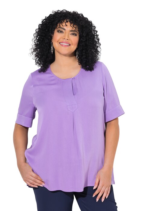 Halenka, prošívaná vsadka, A střih, kulatý výstřih, krátké rukávy