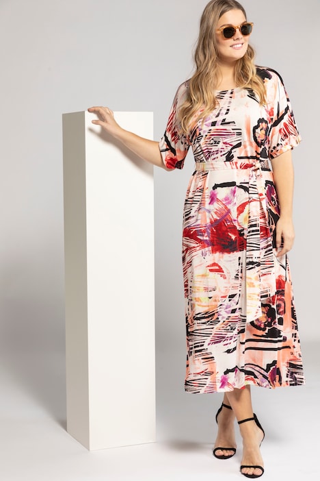 Abstract Floral Round Neck Slinky Stretch Knit Dress | more Dresses |  Dresses