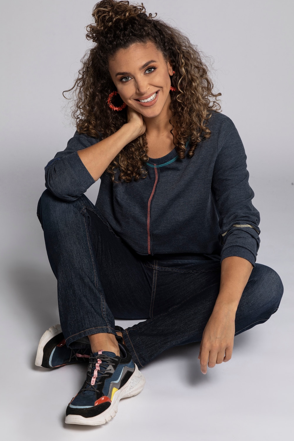 Grote Maten sweatshirt, Dames, blauw, Maat: 54/56, Katoen, Ulla Popken Grote Maten sweatshirt, Dames, blauw, Maat: 54/56, Katoen, Ulla Popken