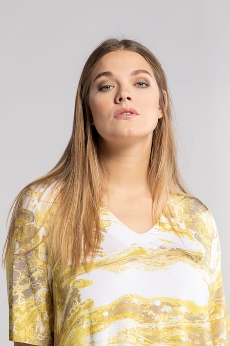 Slinkyshirt, V-Ausschnitt, Halbarm, Marmor-Design
