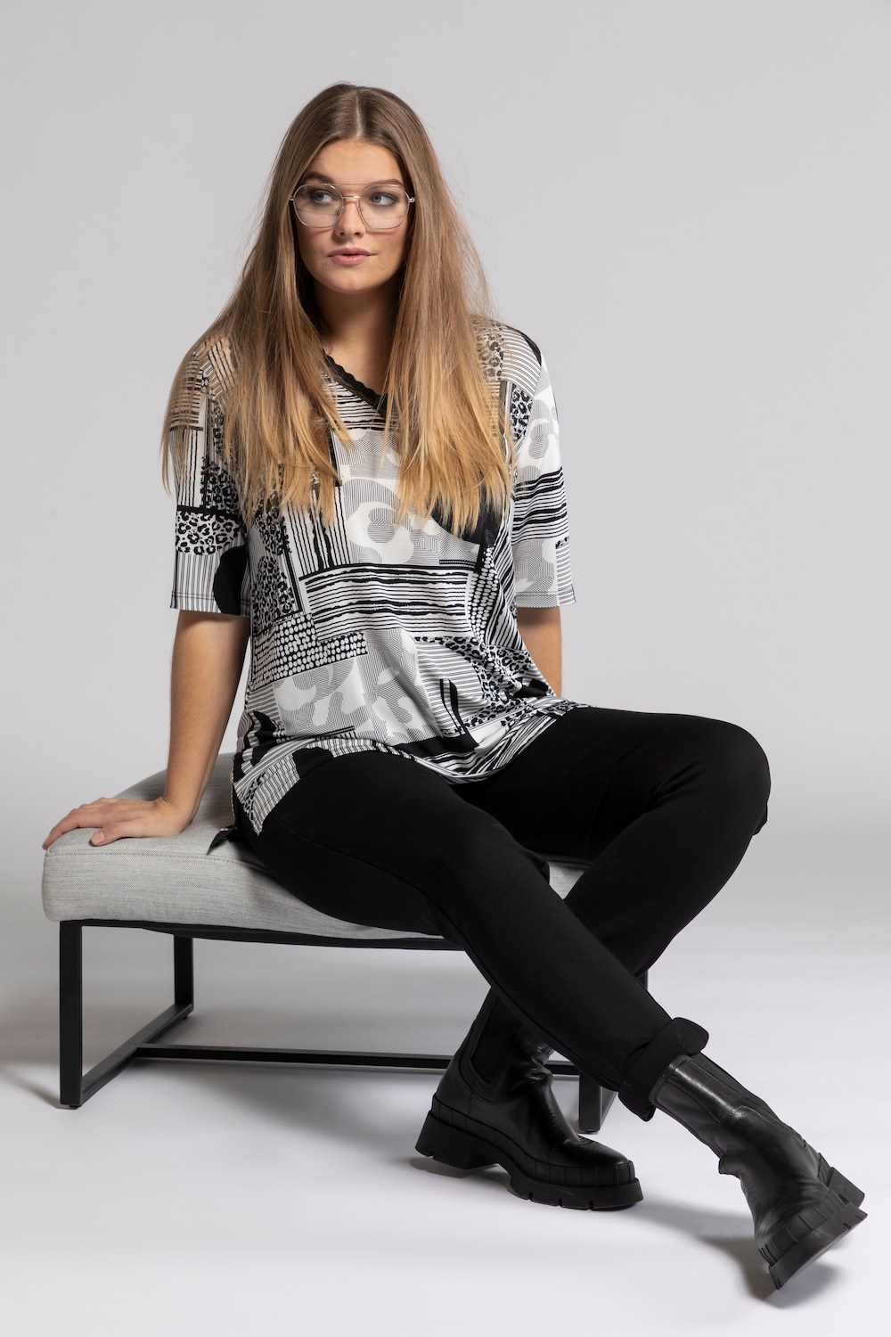 Grote Maten slinky shirt, Dames, zwart, Maat: 50/52, Viscose, Ulla Popken