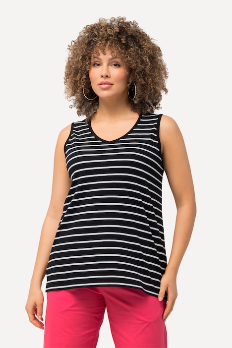 2 Pack of V-Neck Cotton Knit Tanks - Stripe, Solid