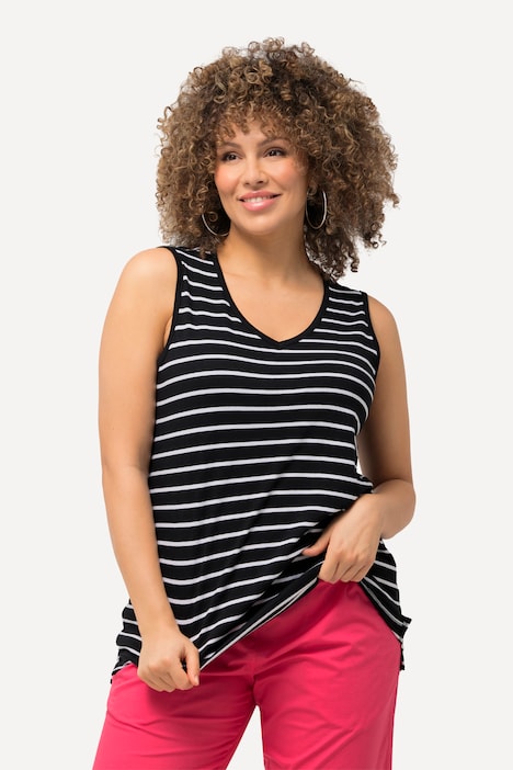 2 Pack of V-Neck Cotton Knit Tanks - Stripe, Solid