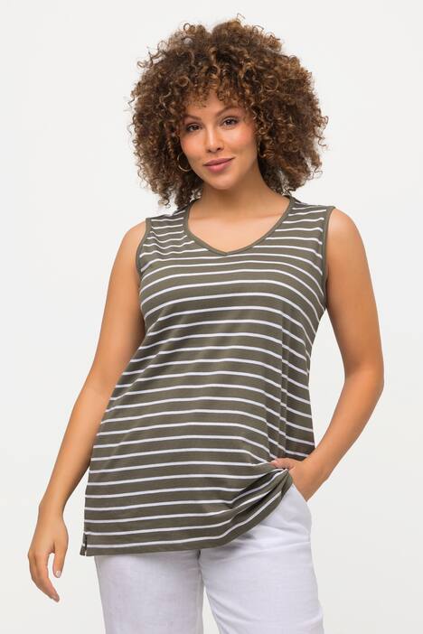 Linne, 2-pack, randigt/enfärgat, v-ringning, ärmlöst