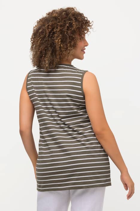 Linne, 2-pack, randigt/enfärgat, v-ringning, ärmlöst