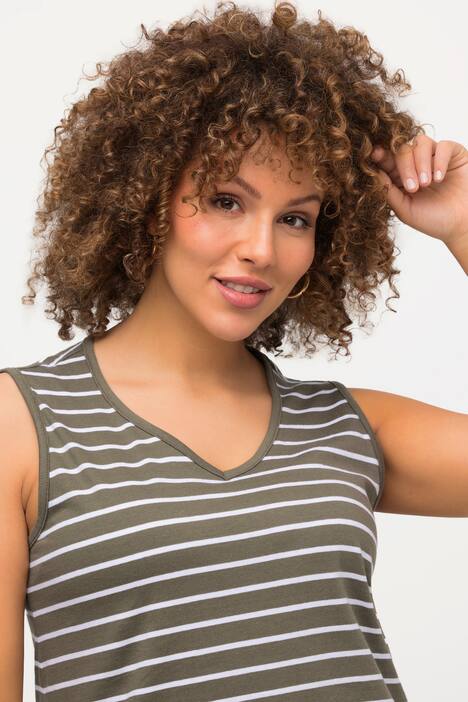 Linne, 2-pack, randigt/enfärgat, v-ringning, ärmlöst