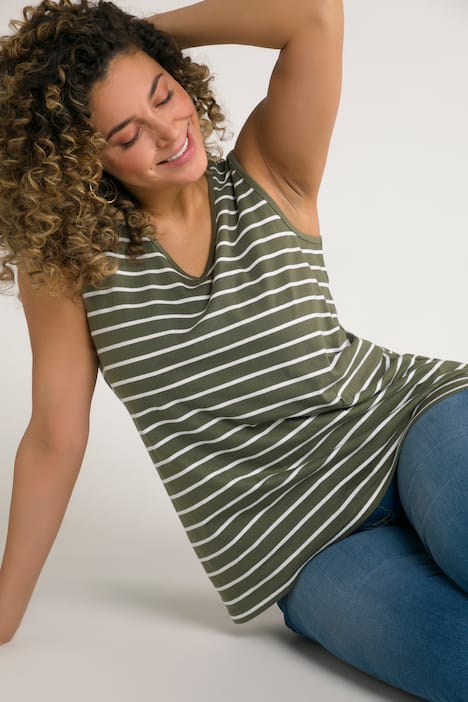 Linne, 2-pack, randigt/enfärgat, v-ringning, ärmlöst