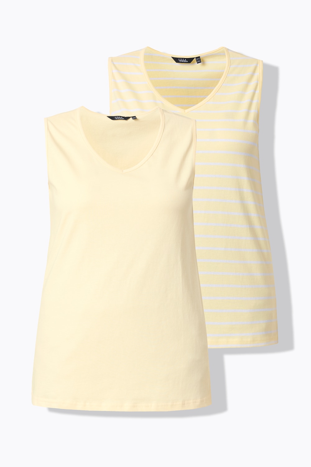 Top, 2er-Pack, Ringel/uni, V-Ausschnitt, ärmellos