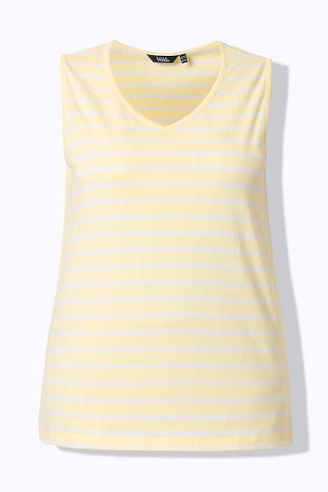 Top, 2er-Pack, Ringel/uni, V-Ausschnitt, ärmellos