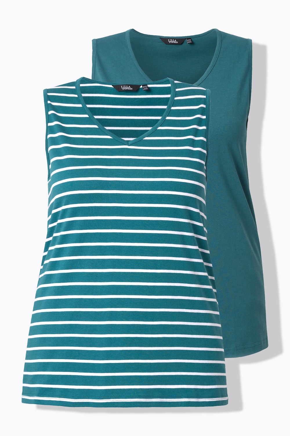 Top, 2er-Pack, Ringel/uni, V-Ausschnitt, ärmellos