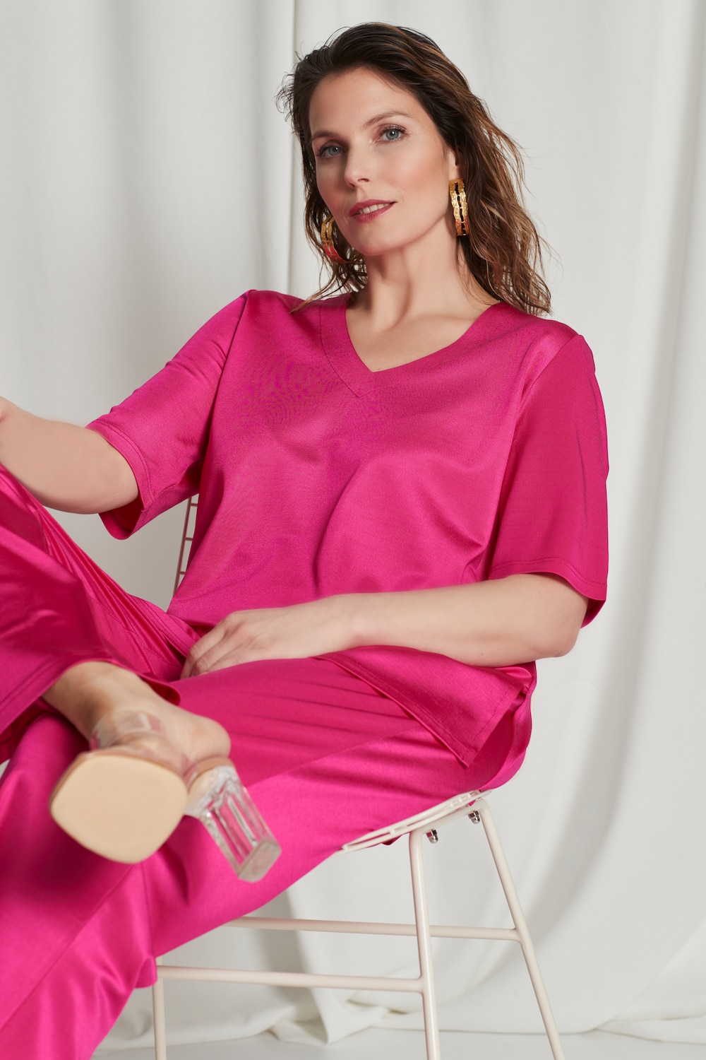 Grote Maten piqué shirt, Dames, roze, Maat: 50/52, Viscose, Ulla Popken