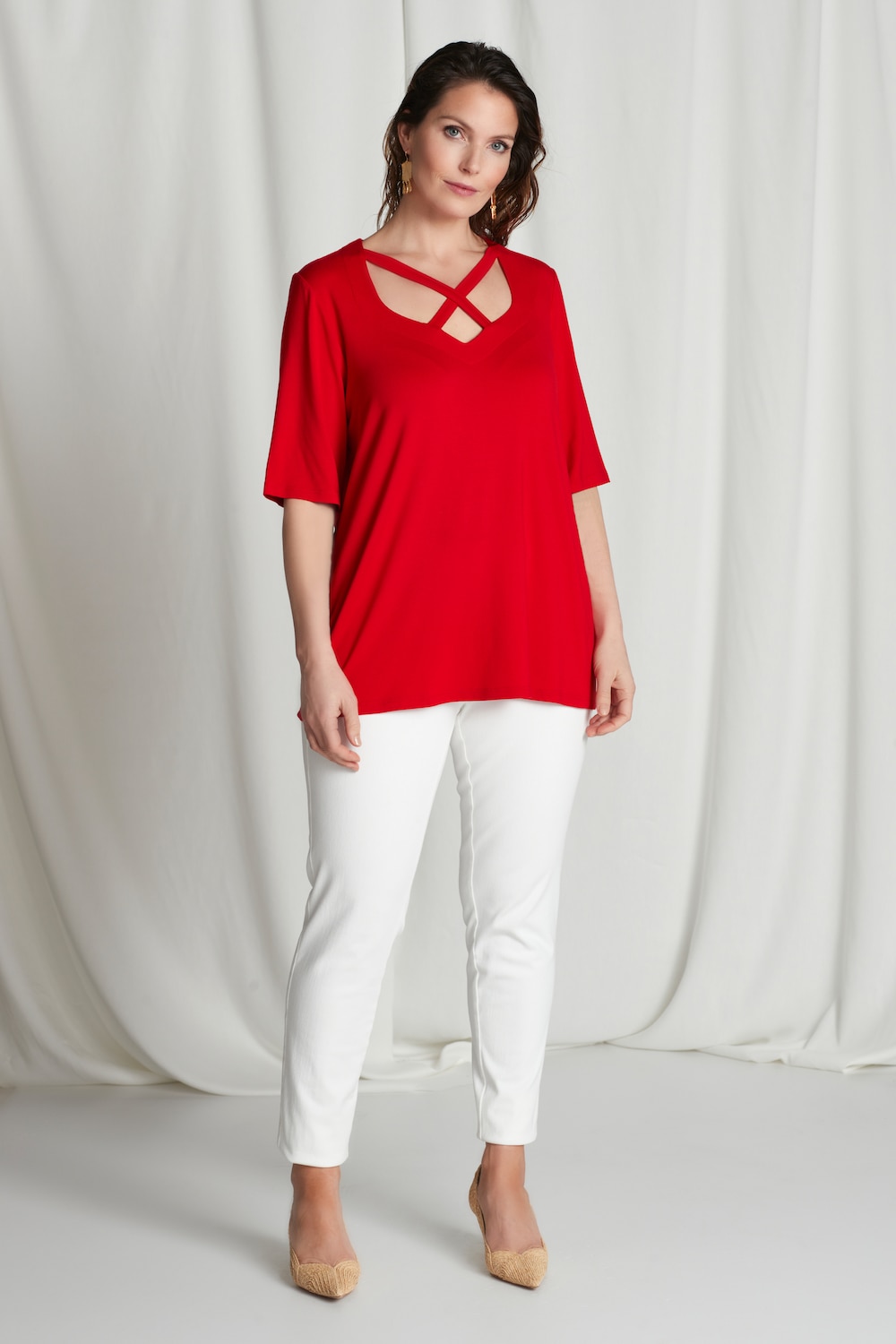 Grote Maten shirt, Dames, rood, Maat: 50/52, Viscose, Ulla Popken