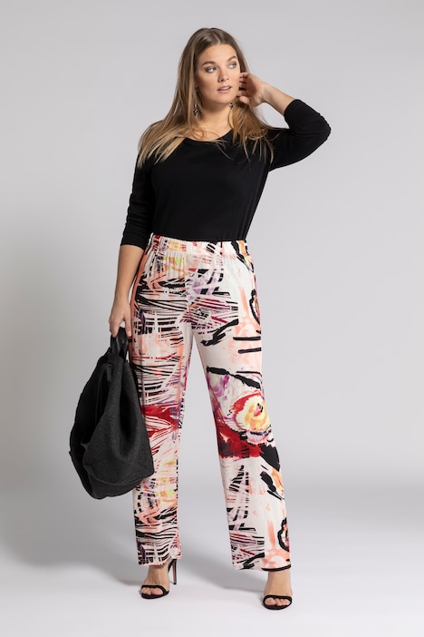 Abstract Floral Wide Leg Slinky Stretch Knit Pants | Pant | Pants