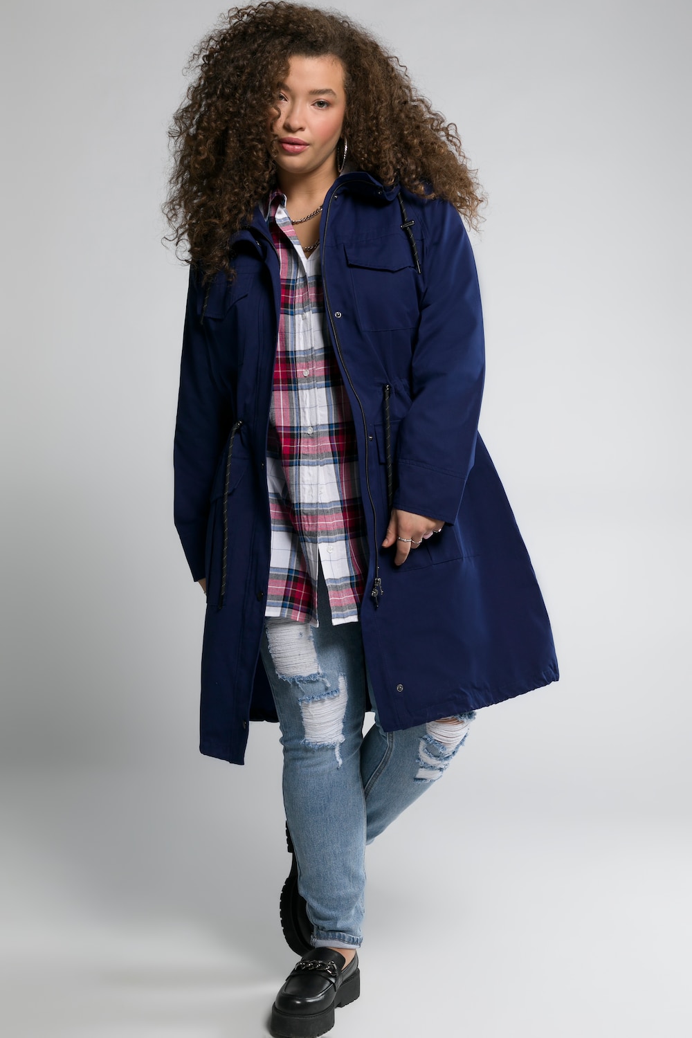 Grote Maten parka, Dames, blauw, Maat: 42/44, Polyester/Katoen, Studio Untold