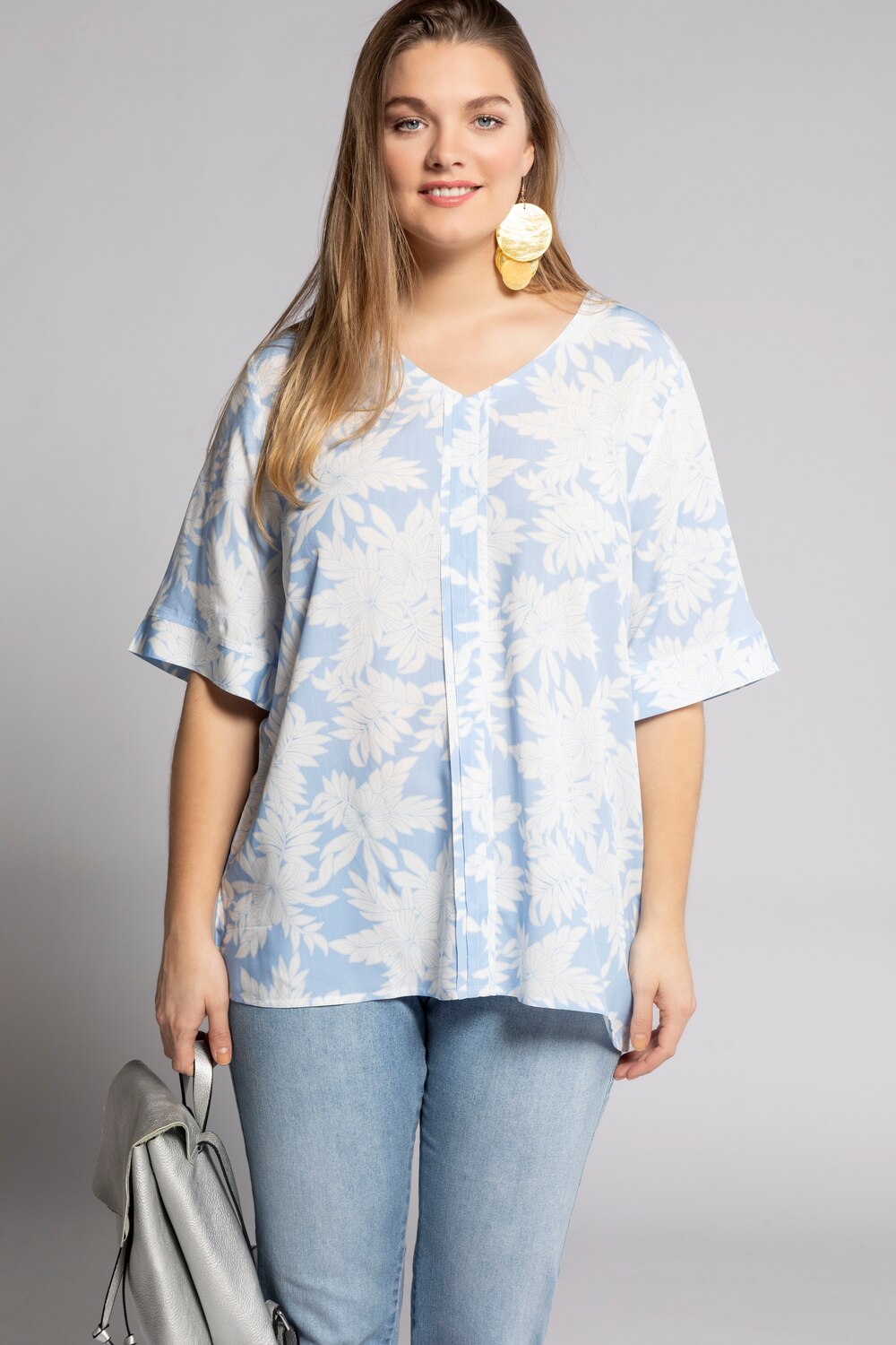 Grote Maten blouse, Dames, blauw, Maat: 54/56, Viscose, Ulla Popken Grote Maten blouse, Dames, blauw, Maat: 54/56, Viscose, Ulla Popken
