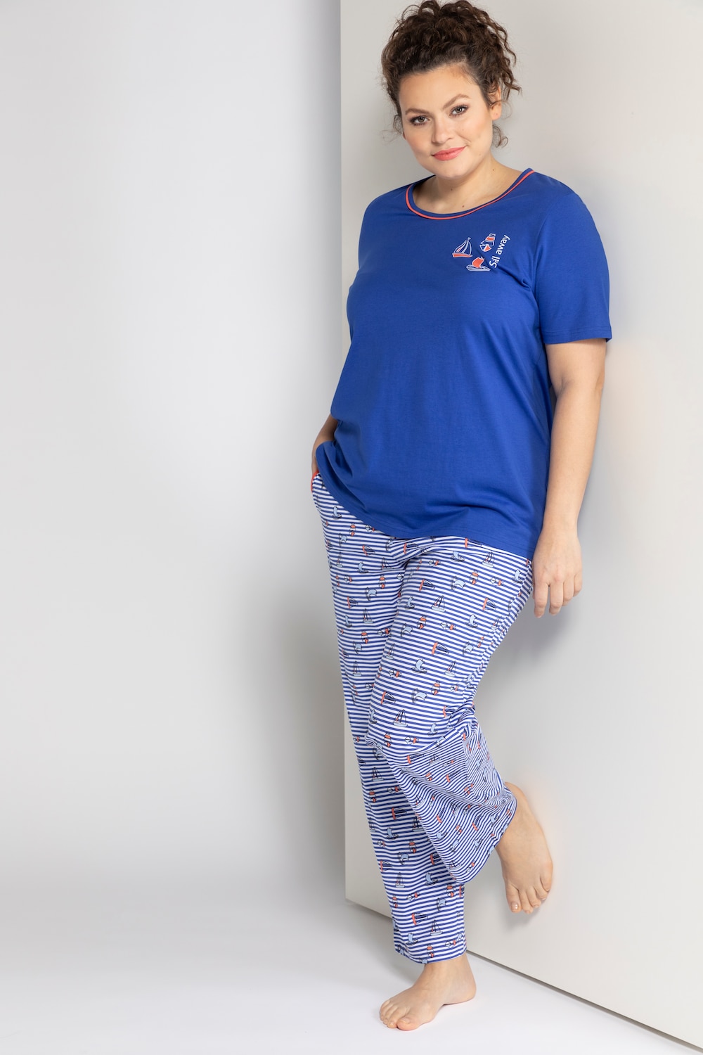 Grote Maten pyjama, Dames, blauw, Maat: 50/52, Katoen, Ulla Popken