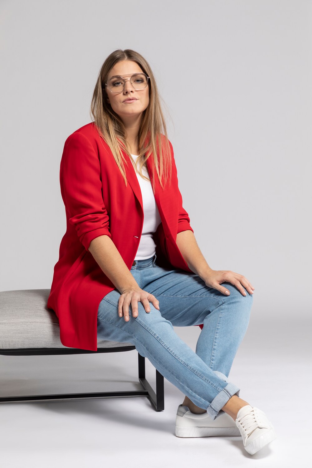 Grote Maten blazer, Dames, rood, Maat: 48, Kunstzijde/Viscose/Synthetische vezels, Ulla Popken Grote Maten blazer, Dames, rood, Maat: 48, Kunstzijde/Viscose/Synthetische vezels, Ulla Popken