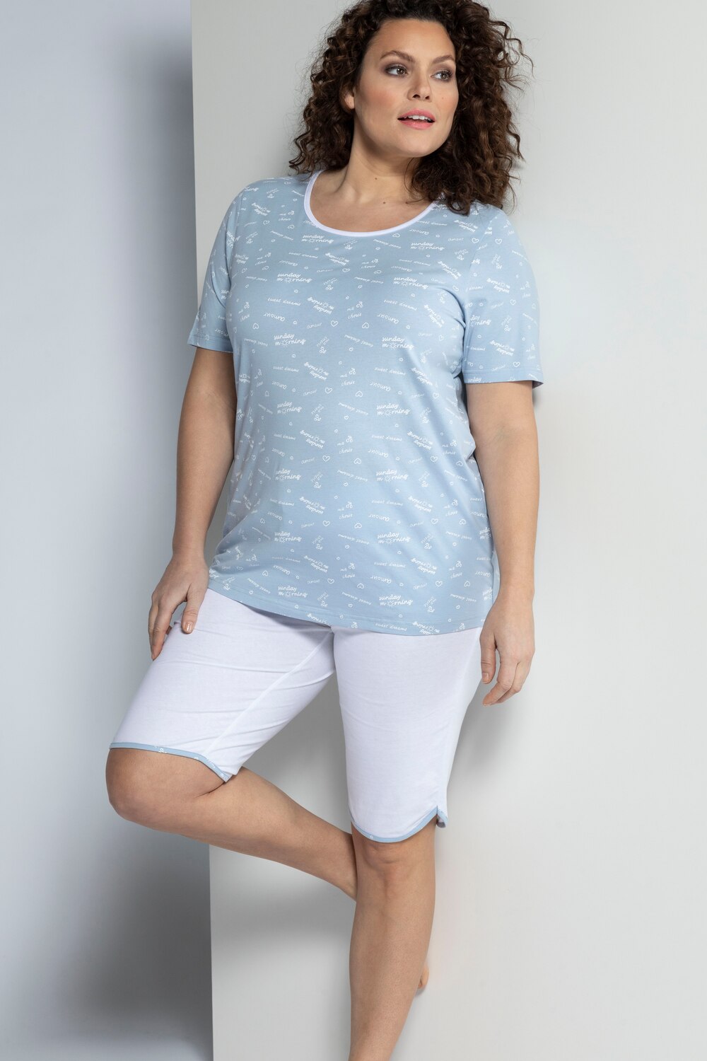 Grote Maten korte pyjama, Dames, blauw, Maat: 42/44, Katoen, Ulla Popken Grote Maten korte pyjama, Dames, blauw, Maat: 42/44, Katoen, Ulla Popken
