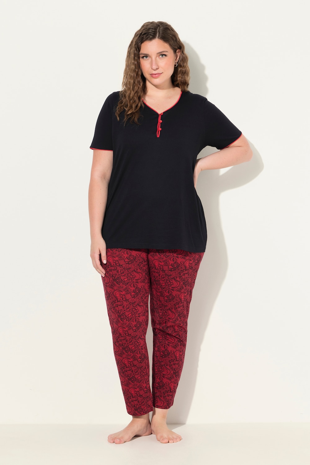 Große Größen Pyjama, Damen, rot, Größe: 46/48, Baumwolle, Ulla Popken