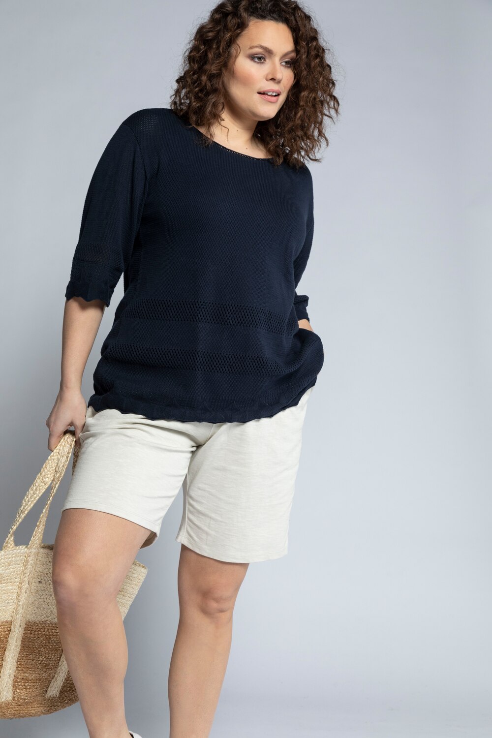 Grote Maten pullover, Dames, blauw, Maat: 50/52, Katoen, Ulla Popken Grote Maten pullover, Dames, blauw, Maat: 50/52, Katoen, Ulla Popken