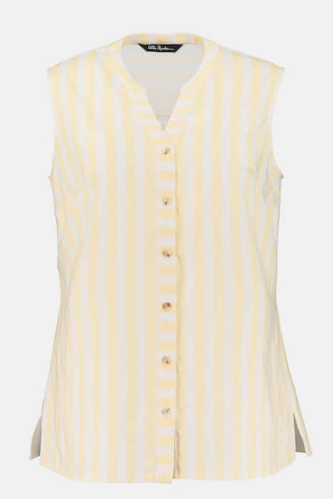 Blusentop, Leinen, Rundhals, ärmellos, Streifen