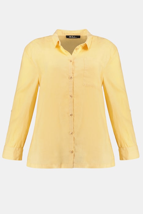 Decorative Back Seam Roll-Tab Sleeve Linen Shirt | all Blouses | Blouses