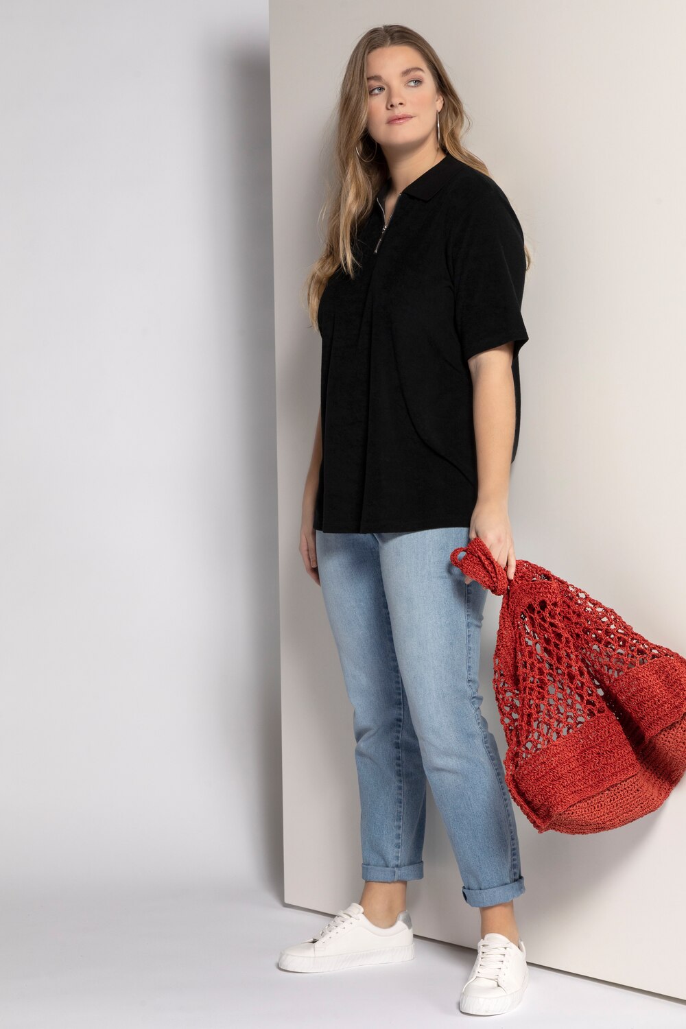 Grote Maten poloshirt, Dames, zwart, Maat: 50/52, Katoen, Ulla Popken Grote Maten poloshirt, Dames, zwart, Maat: 50/52, Katoen, Ulla Popken