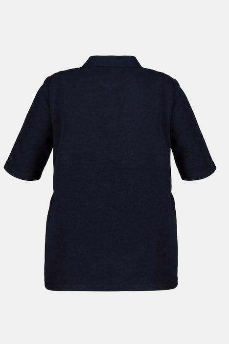 Zip Front Short Sleeve Terry Knit Cotton Polo Shirt