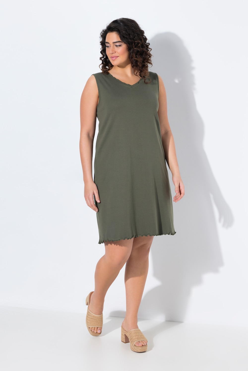 Kleid, A-Linie, Jersey, V-Ausschnitt, ärmellos