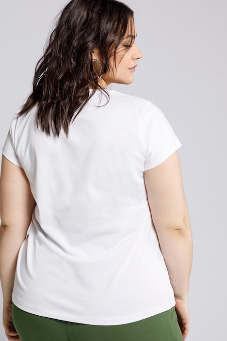 T-shirt femme mélange en coton imprimé étoiles col rond manches