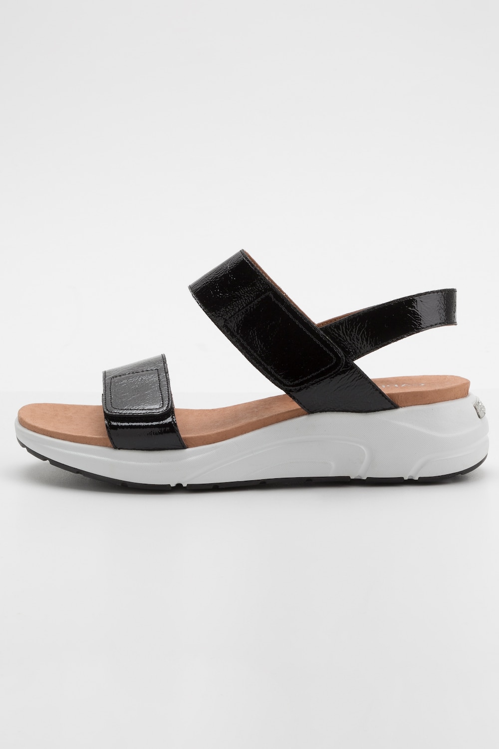 Plus Size Velcro Strap Patent Leather Sandals, Woman, black, size: 6,5, synthetic fibers/leather, Ulla Popken