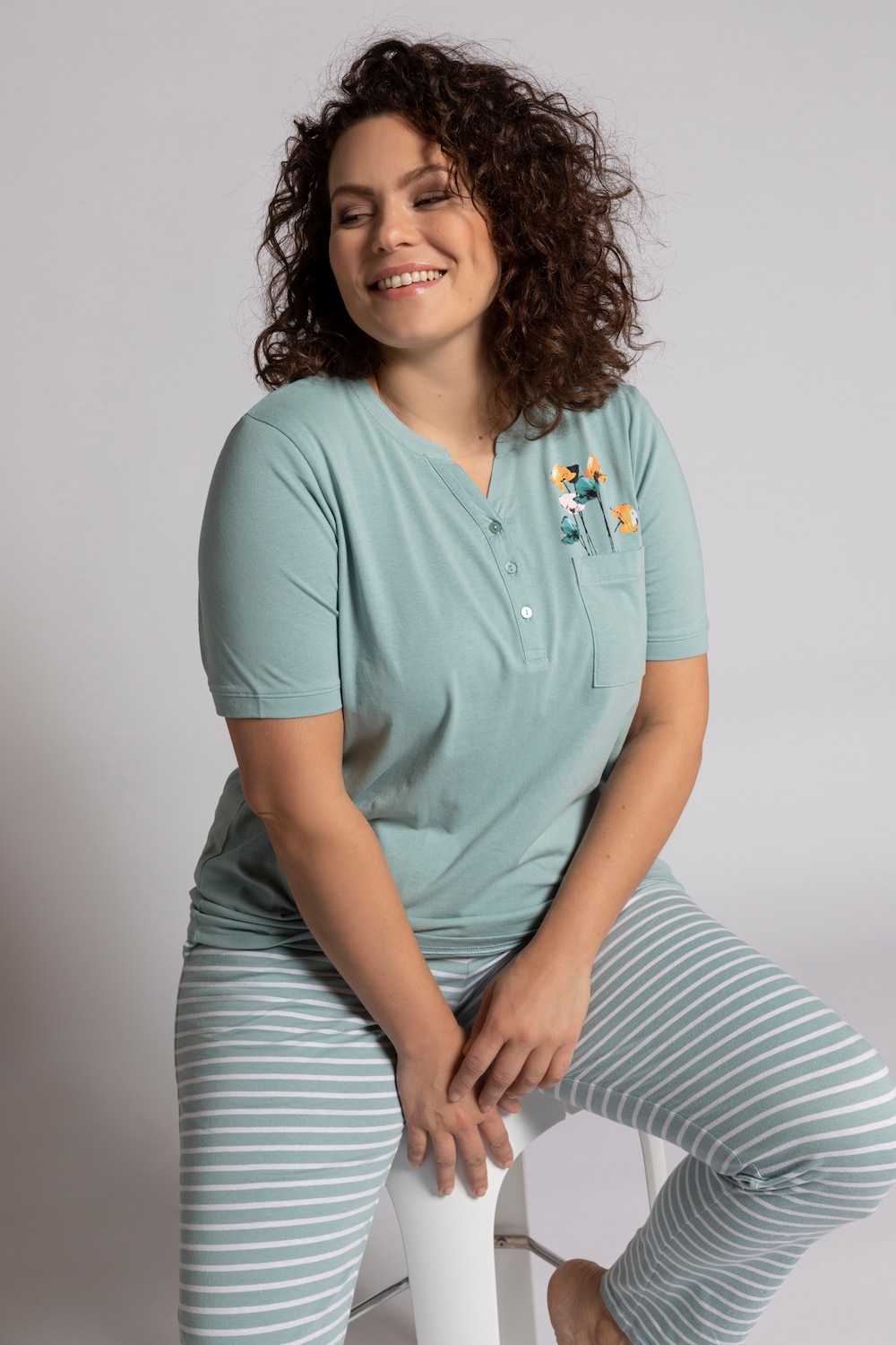 Grote Maten Pyjamashirt, Dames, grijs, Maat: 50/52, Katoen, Ulla Popken Grote Maten Pyjamashirt, Dames, grijs, Maat: 50/52, Katoen, Ulla Popken