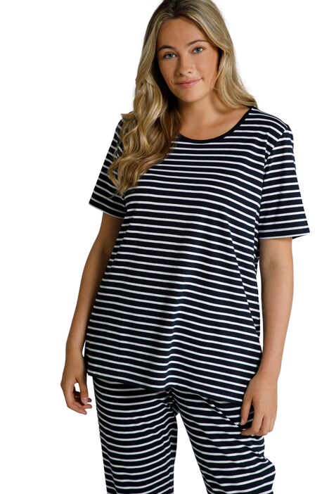 Pyžamové tričko, proužky, kulatý výstřih, krátké rukávy, biobavlna