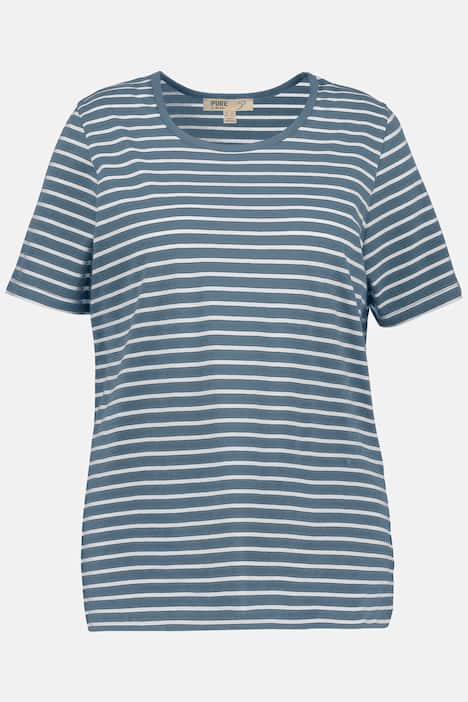 Randig pyjamaströja, rund hals, halv ärm, ekobomull