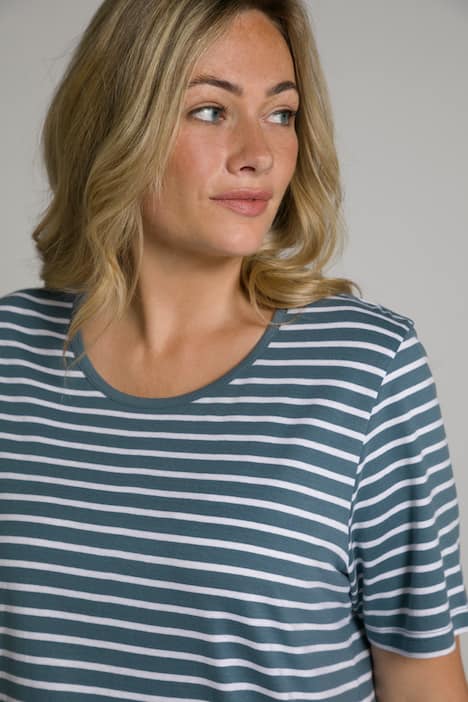 Randig pyjamaströja, rund hals, halv ärm, ekobomull