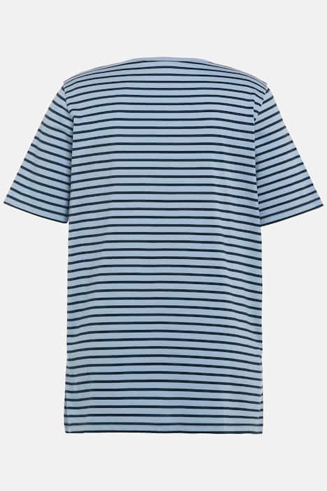 Randig pyjamaströja, rund hals, halv ärm, ekobomull