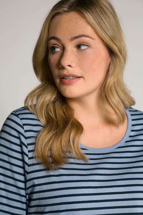 Randig pyjamaströja, rund hals, halv ärm, ekobomull